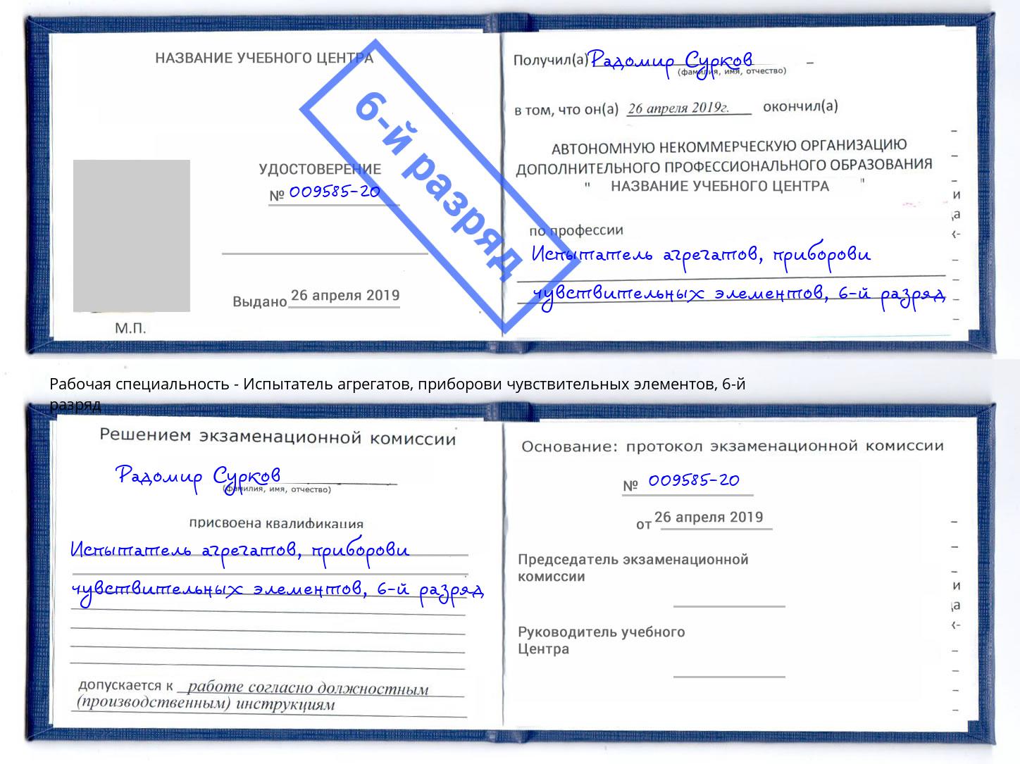 корочка 6-й разряд Испытатель агрегатов, приборови чувствительных элементов Ижевск