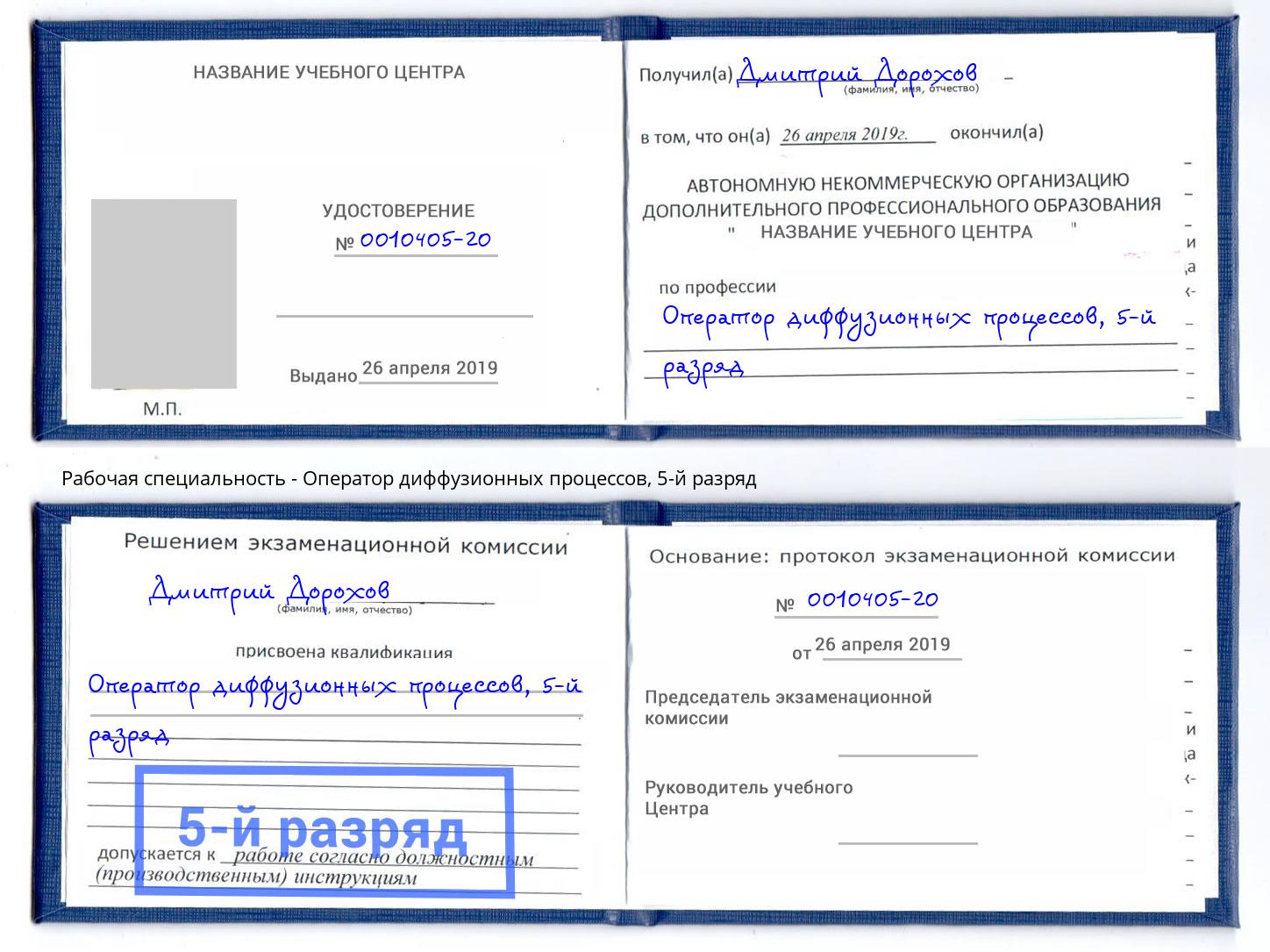 корочка 5-й разряд Оператор диффузионных процессов Ижевск