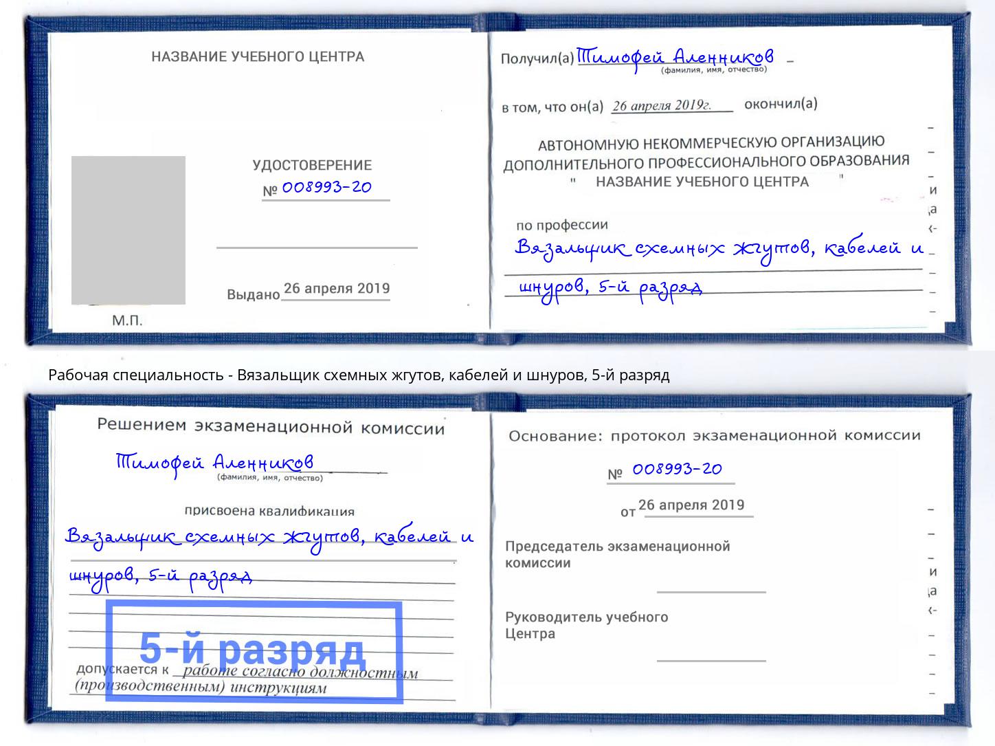 корочка 5-й разряд Вязальщик схемных жгутов, кабелей и шнуров Ижевск