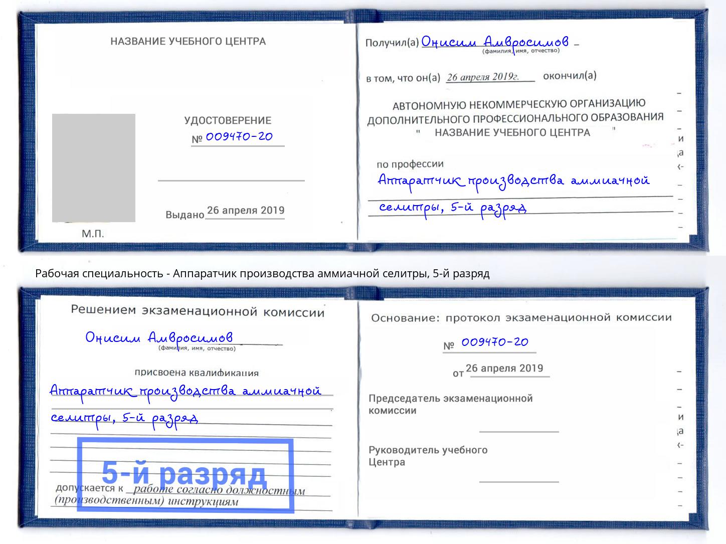 корочка 5-й разряд Аппаратчик производства аммиачной селитры Ижевск