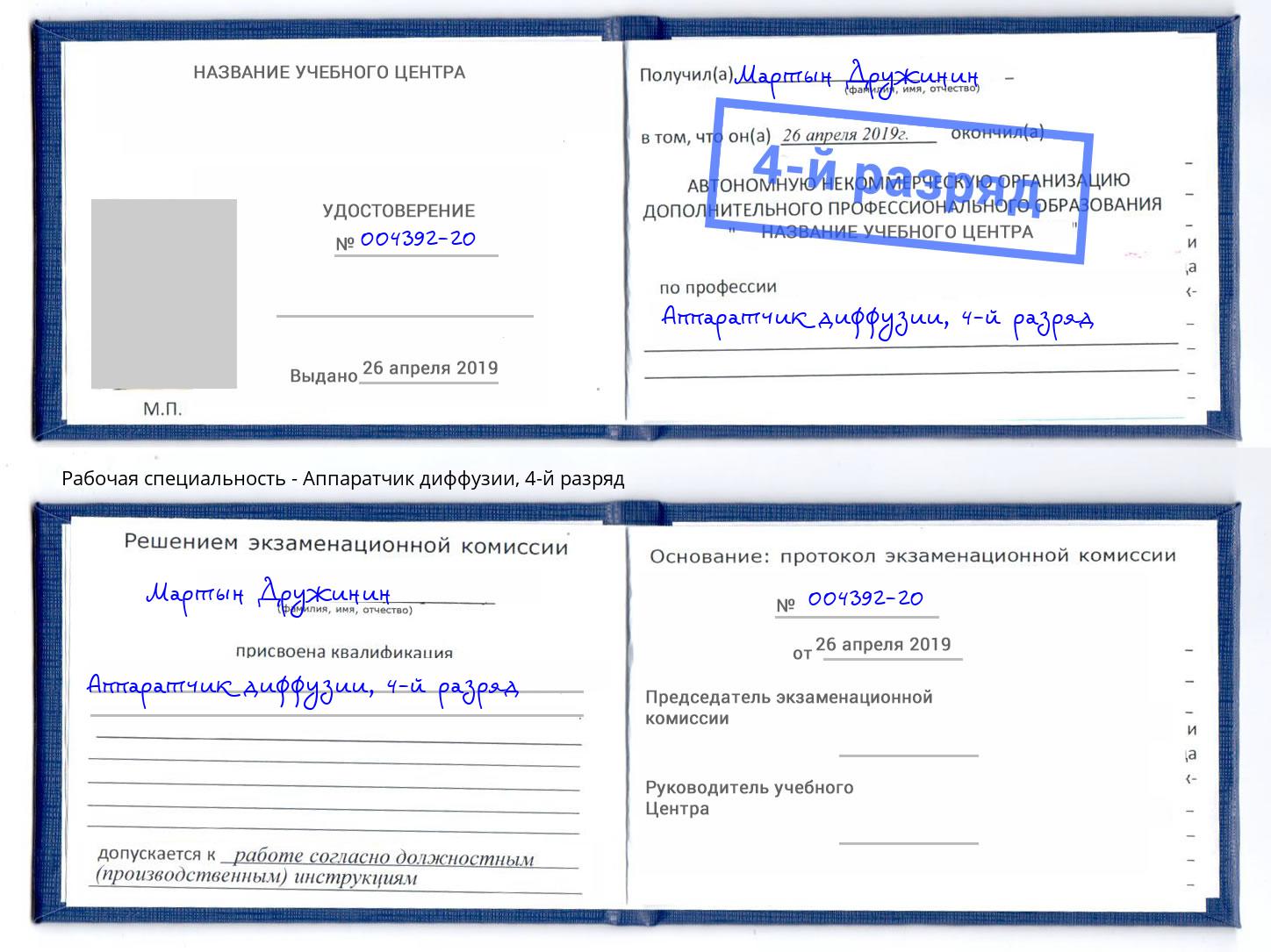 корочка 4-й разряд Аппаратчик диффузии Ижевск