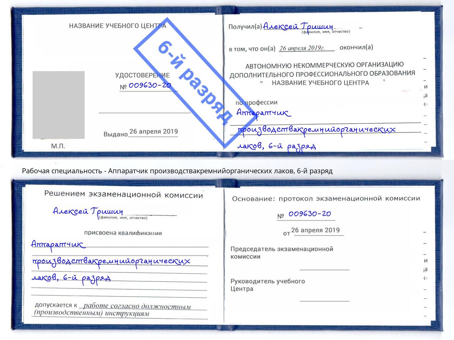 корочка 6-й разряд Аппаратчик производствакремнийорганических лаков Ижевск