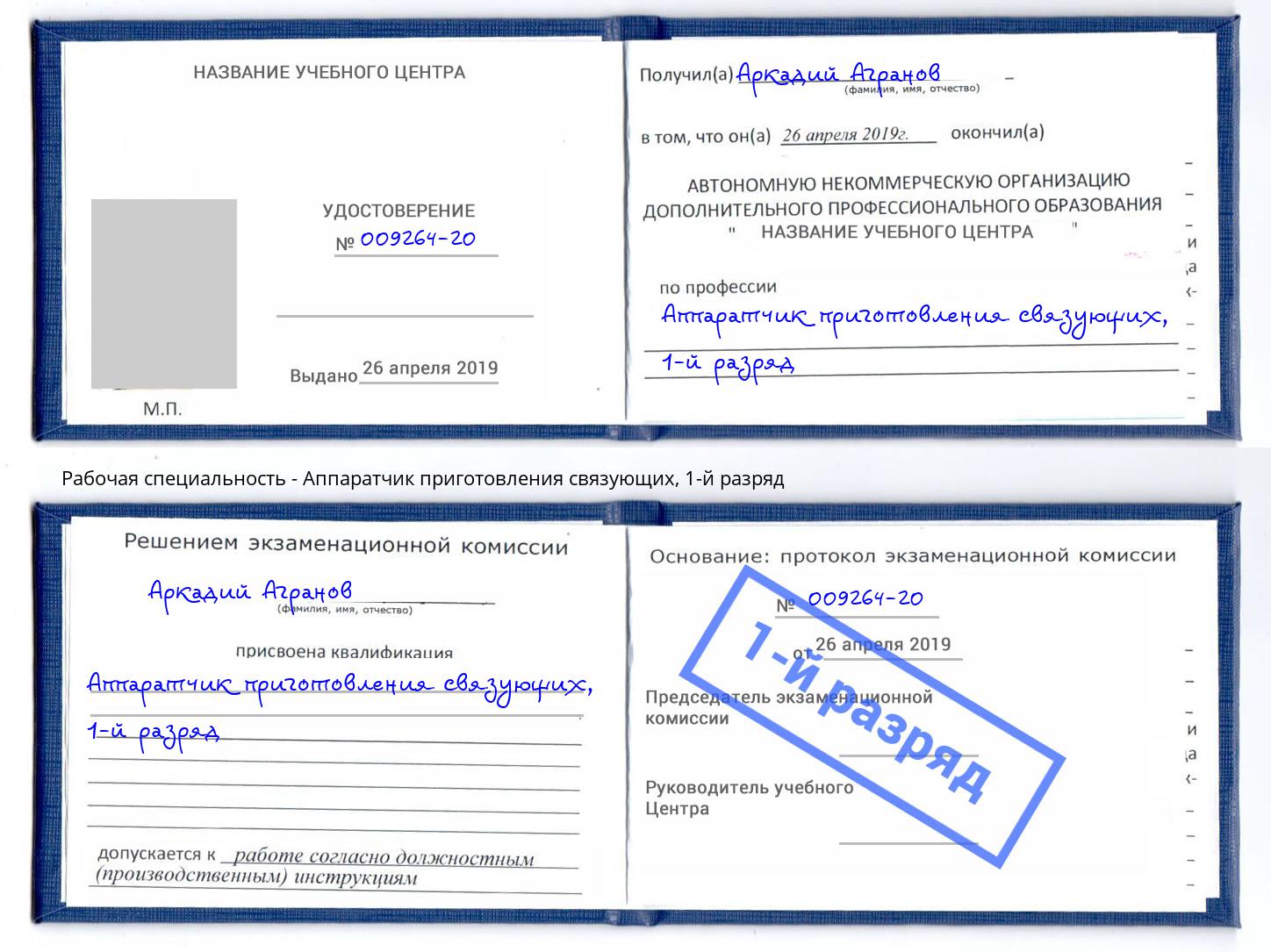 корочка 1-й разряд Аппаратчик приготовления связующих Ижевск