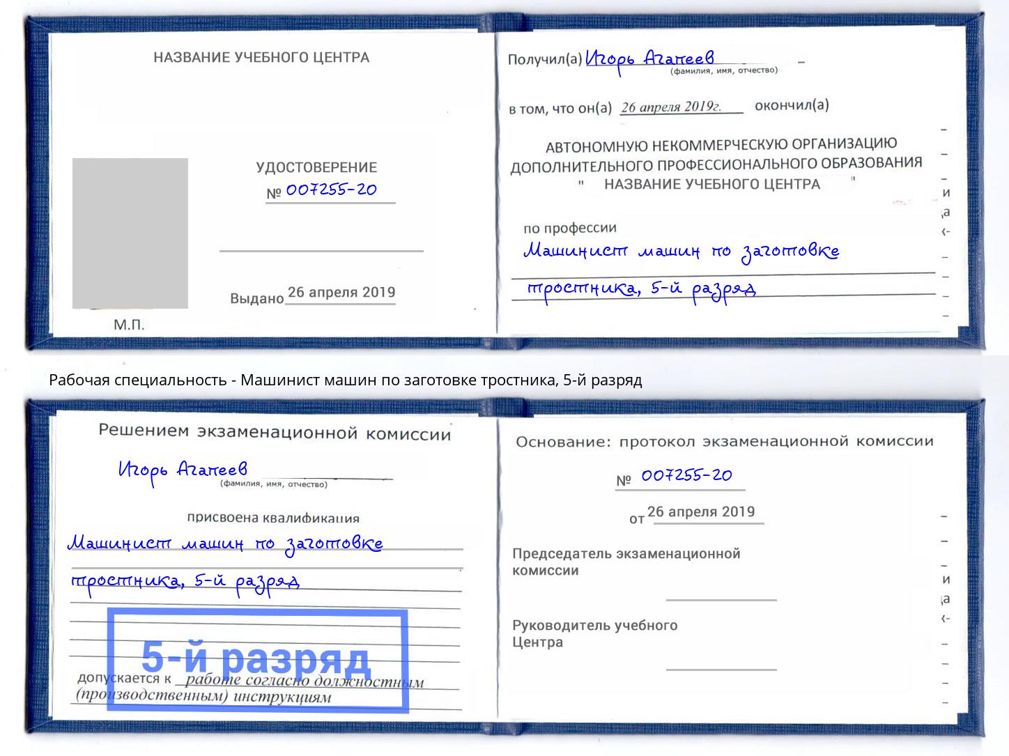 корочка 5-й разряд Машинист машин по заготовке тростника Ижевск