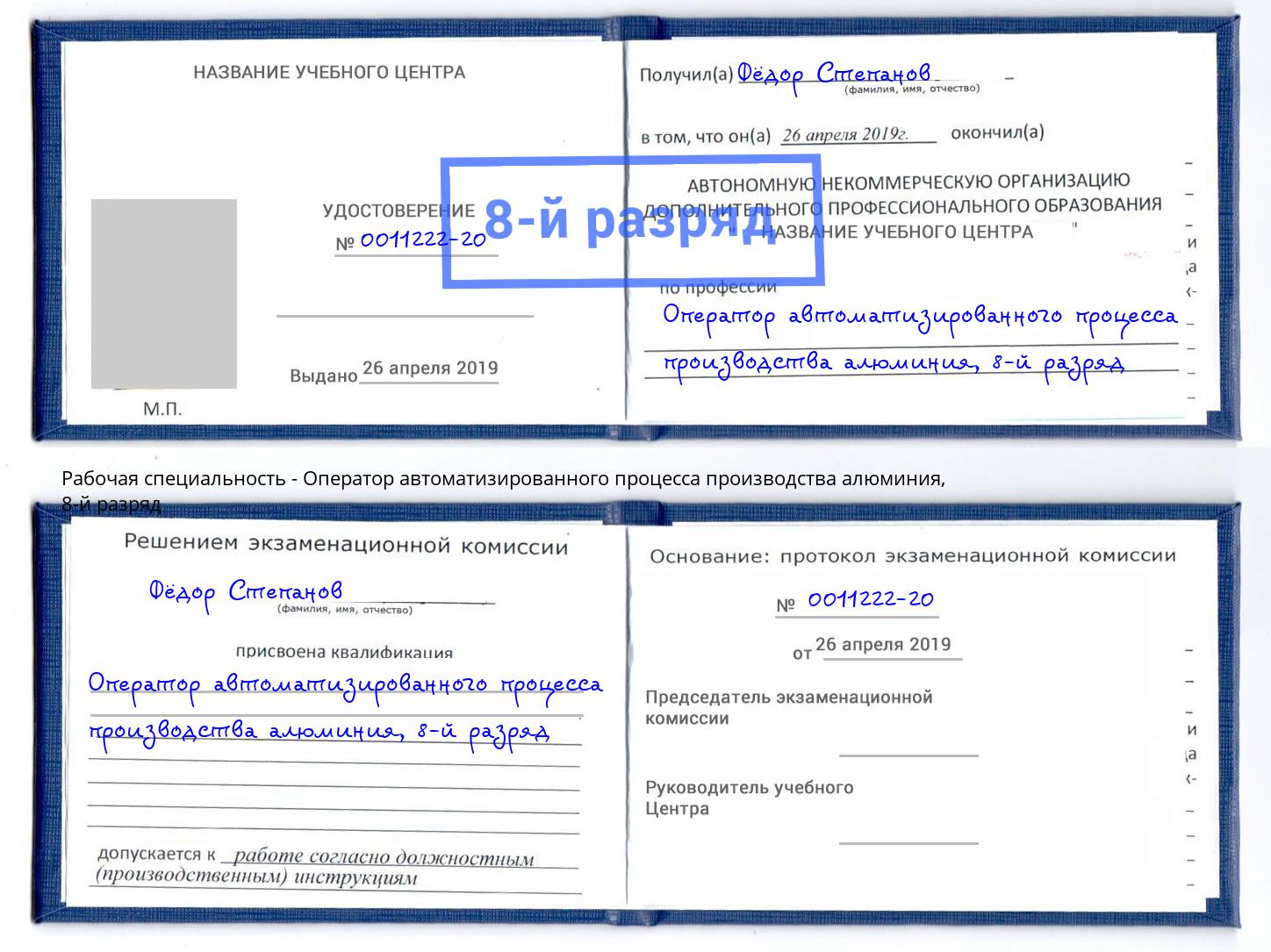 корочка 8-й разряд Оператор автоматизированного процесса производства алюминия Ижевск