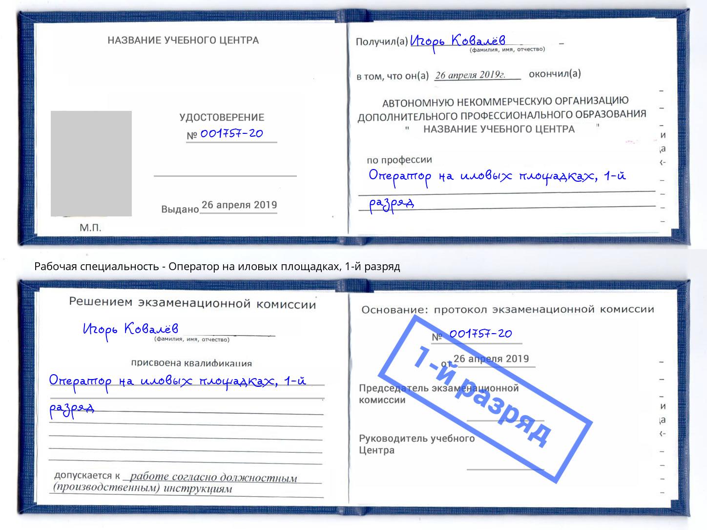 корочка 1-й разряд Оператор на иловых площадках Ижевск