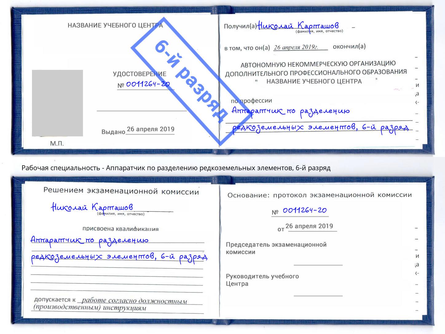 корочка 6-й разряд Аппаратчик по разделению редкоземельных элементов Ижевск