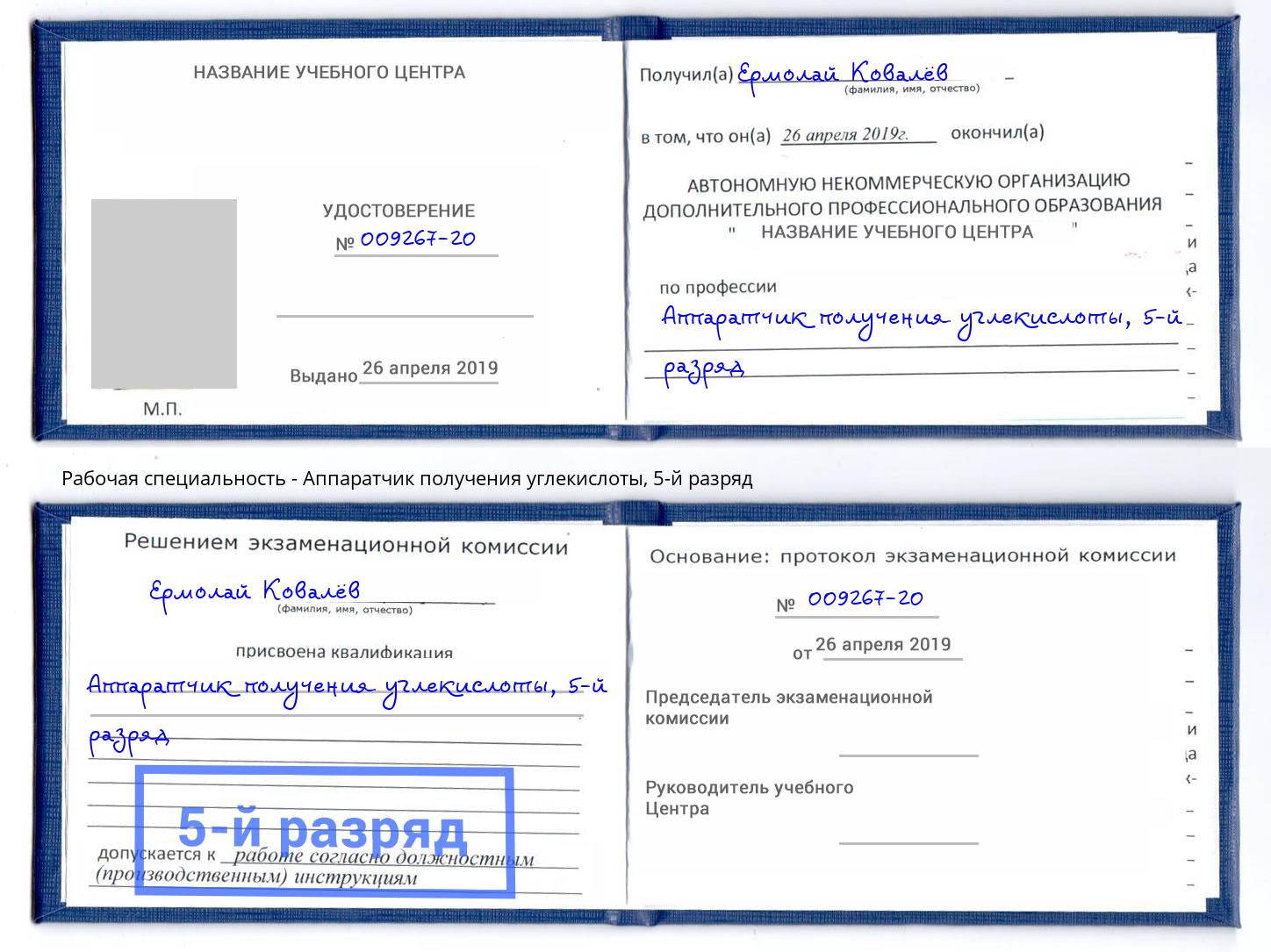 корочка 5-й разряд Аппаратчик получения углекислоты Ижевск