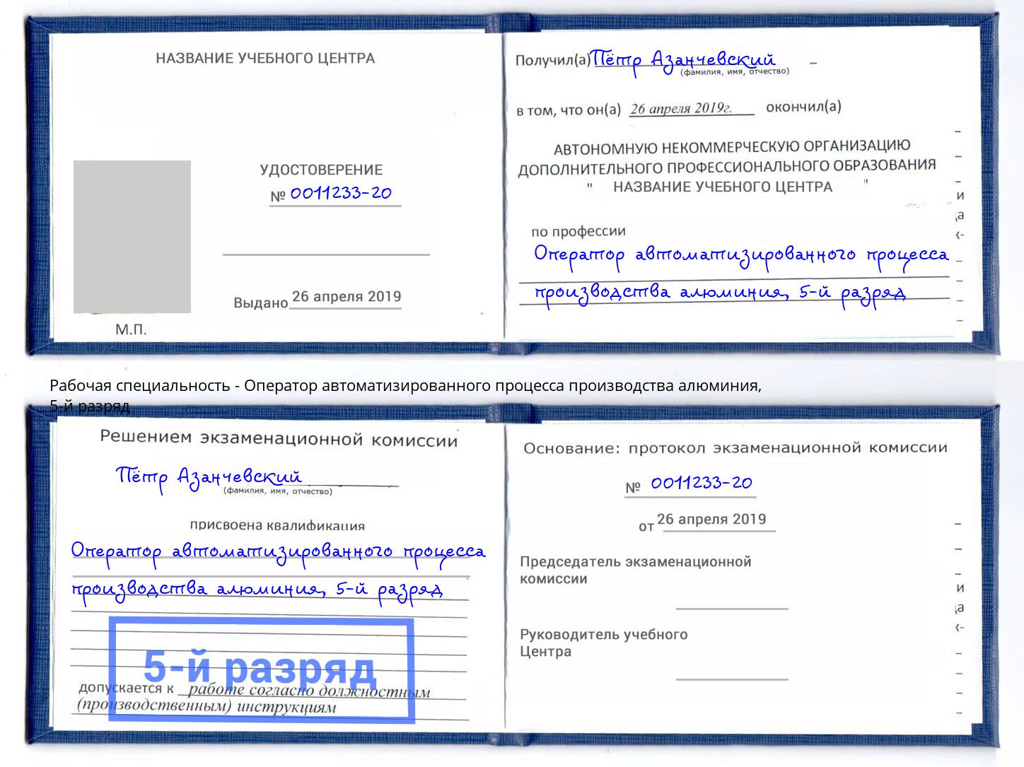 корочка 5-й разряд Оператор автоматизированного процесса производства алюминия Ижевск
