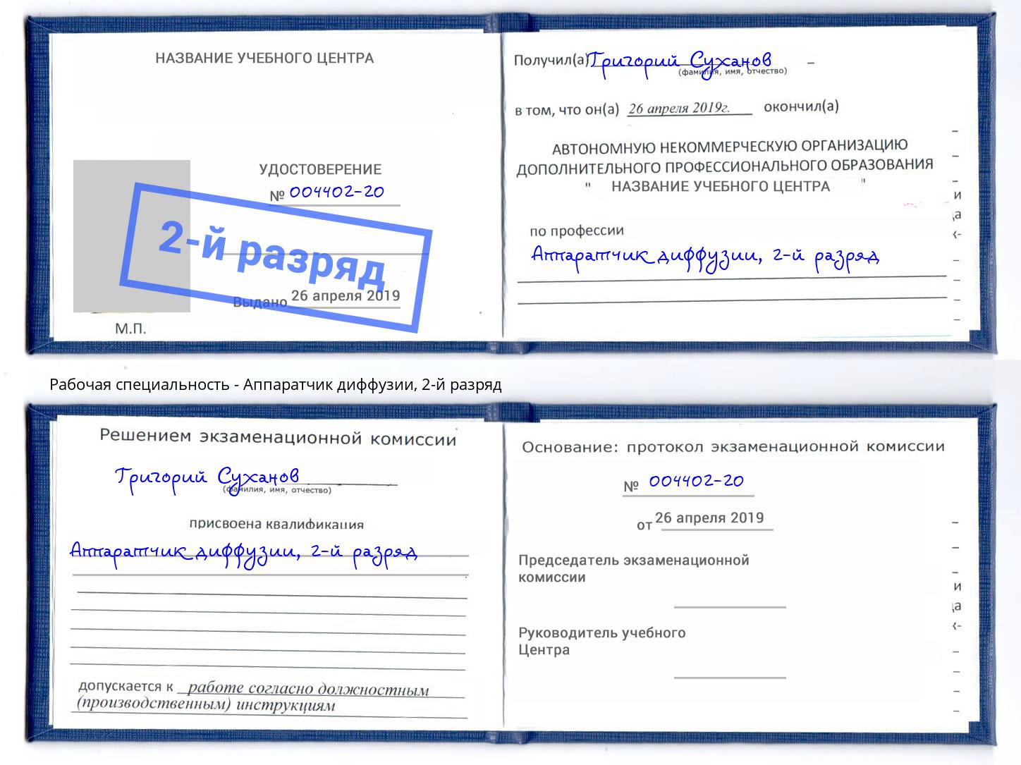 корочка 2-й разряд Аппаратчик диффузии Ижевск