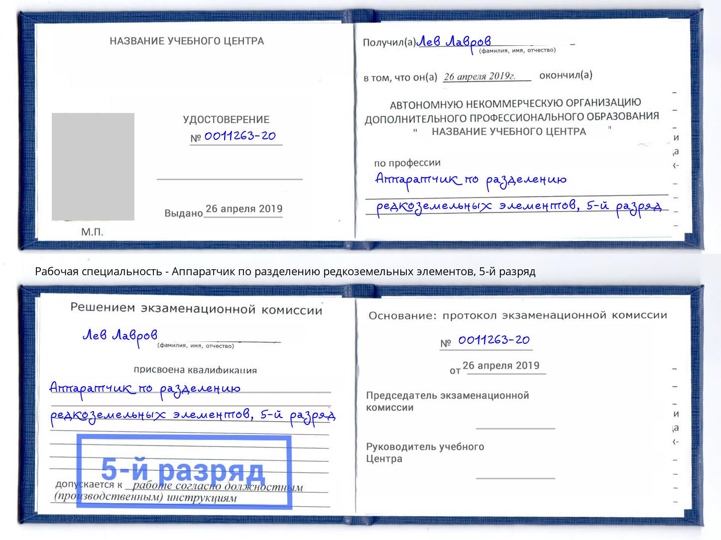 корочка 5-й разряд Аппаратчик по разделению редкоземельных элементов Ижевск