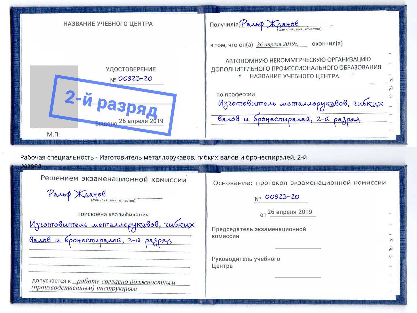 корочка 2-й разряд Изготовитель металлорукавов, гибких валов и бронеспиралей Ижевск